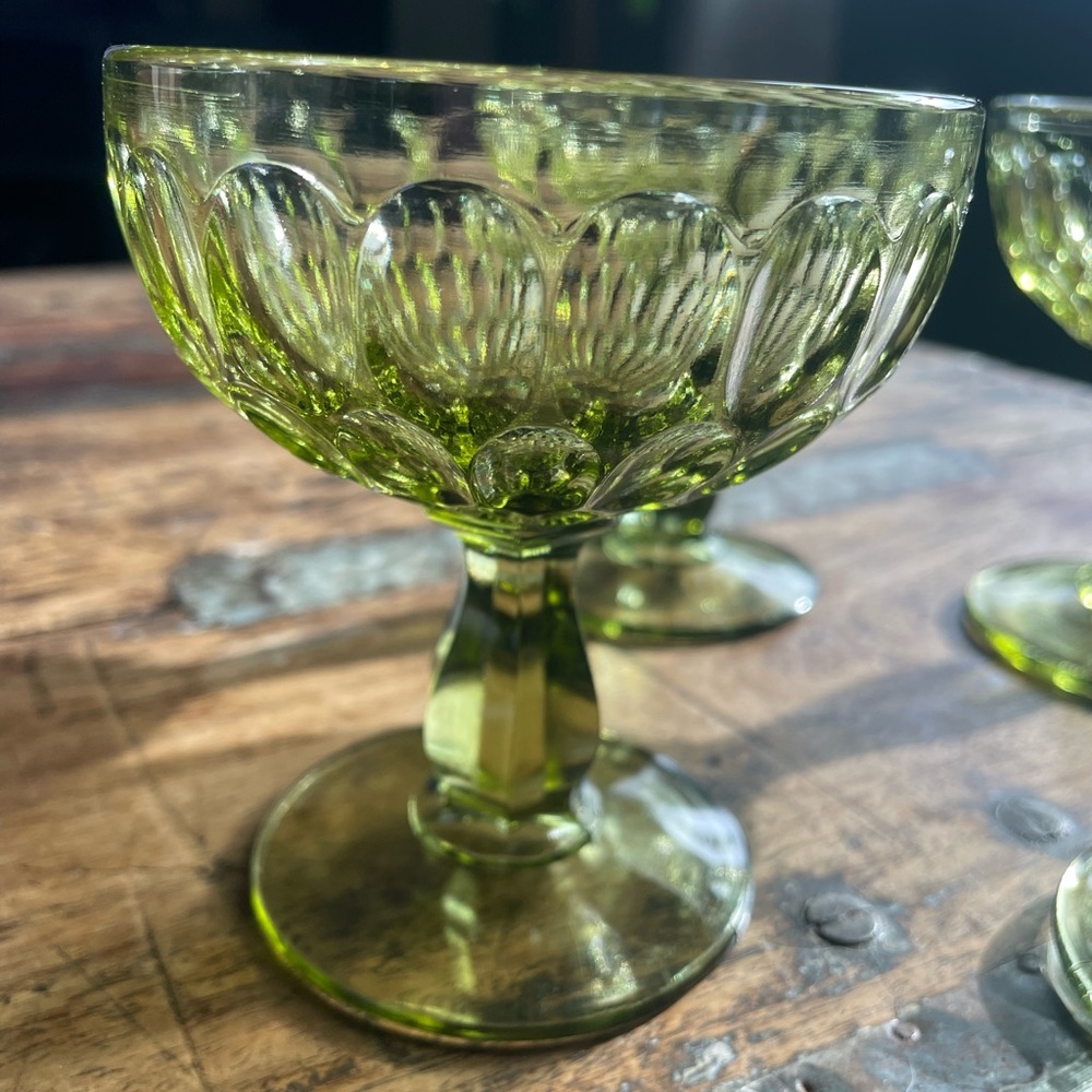 Set of 4 Fenton/Depression Uranium Glass Thumbprint Cocktail/Sherbet Glasses - Picture 3 of 4